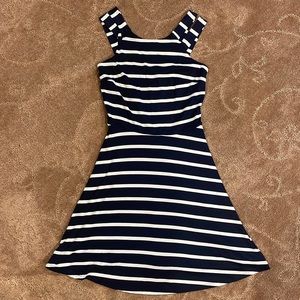 Navy white striped double strap dress, XS